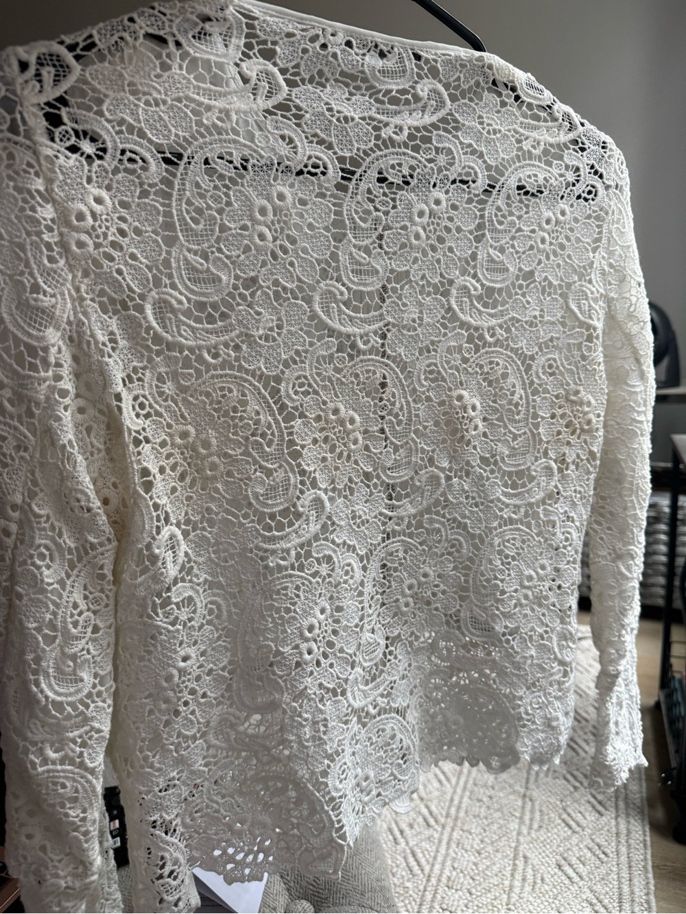 Zara Cream Lace Zip-Front Cardigan / Bomber Jacket - M - Picture 4 of 14